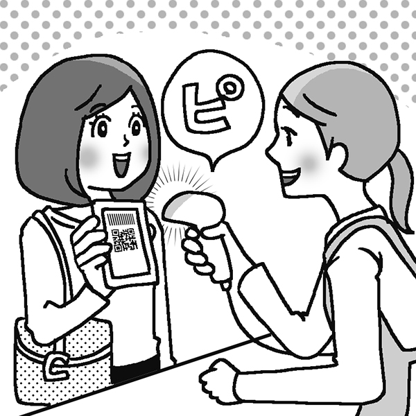 お店での支払い方法は「スキャン支払い」か「コード支払い」の2通り（イラスト：藤井昌子）