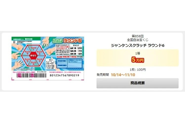 現在発売中の100円スクラッチ　10枚セットなら2等以上の当せん確率は約6分の1