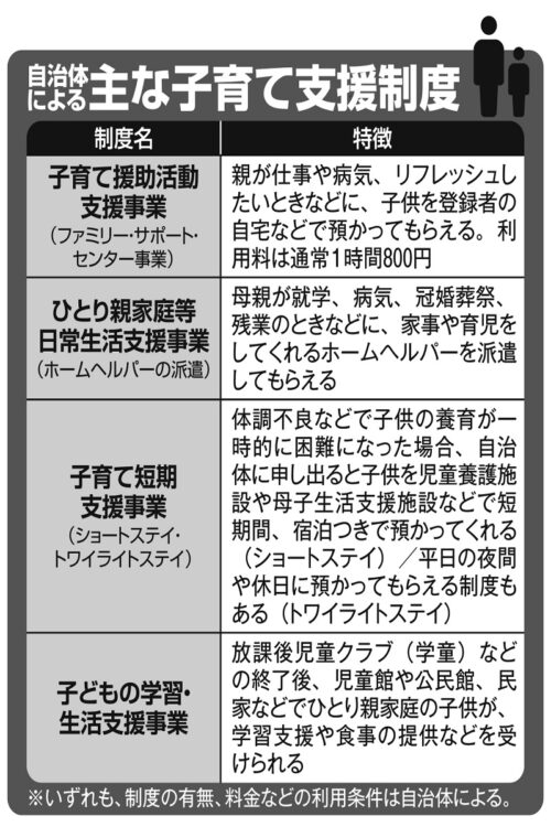 自治体による主な子育て支援制度の数々