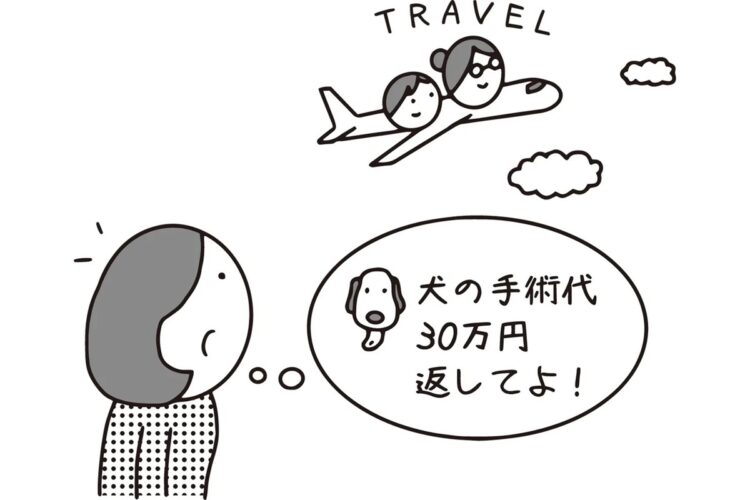 借金返済しないまま旅行を楽しんでいる姉に複雑な心境…（イラスト／大野文彰）