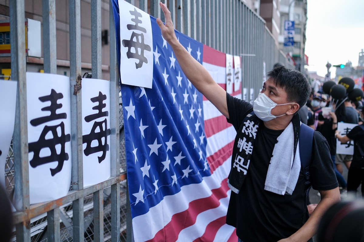 台湾では昨年11月に米国産豚肉は“毒”だとして、輸入再開に抗議するデモが行われた（Getty Images）
