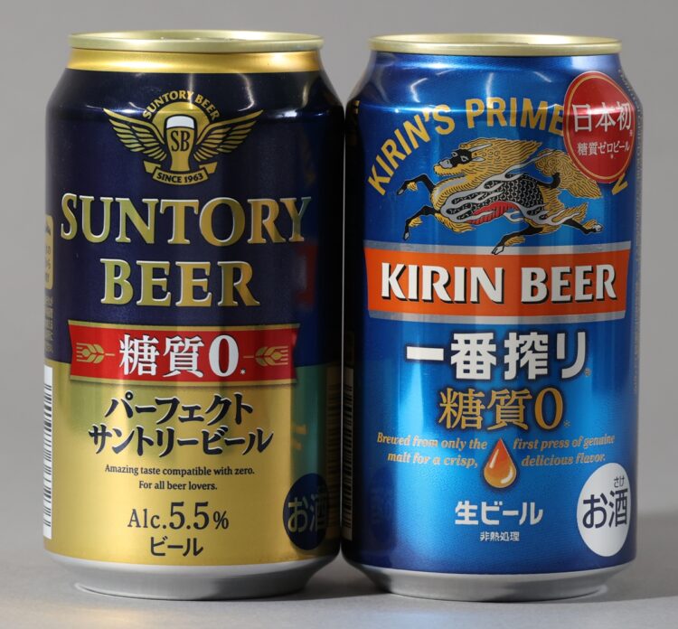 糖質ゼロビールの登場はビール党にとってもうれしい限り（キリンの「一番搾り 糖質0（ゼロ）」とサントリーの「パーフェクトサントリービール」）