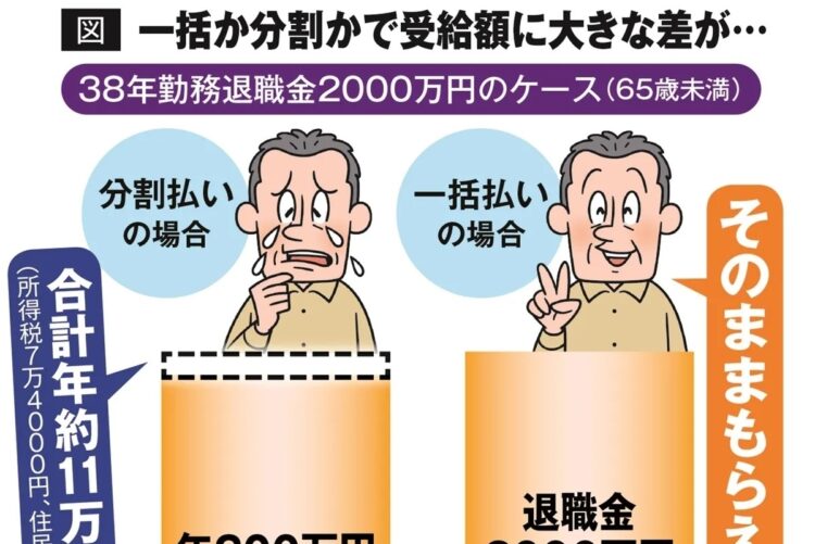 一括か分割かで退職金の税金は大きく変わるのは不公平？（イラスト／河南好美）