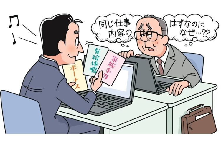 同じような業務でも50代の頃と比べて給料は半減して…（イラスト／河南好美）