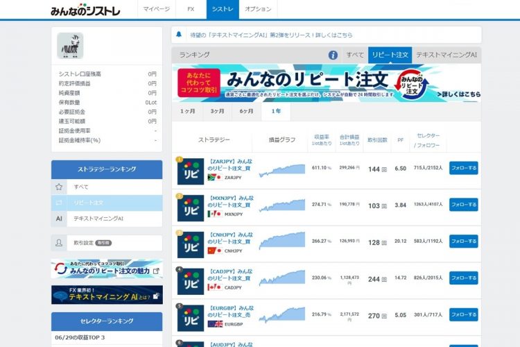 みんなのシストレはリピート系の自動売買プログラムも用意