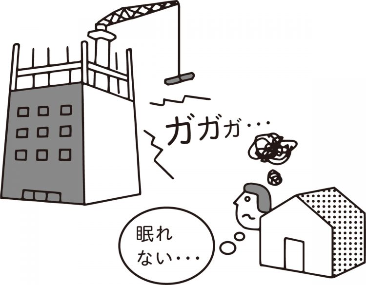 マンション工事の音がうるさくて夫が不眠に…（イラスト／大野文彰）