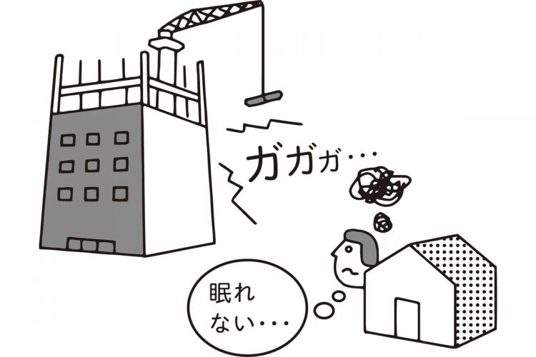 マンション工事の音がうるさくて夫が不眠に…（イラスト／大野文彰）