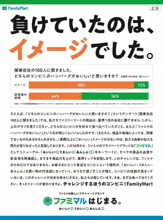 「業界1位」と比較したファミリーマートの新聞広告