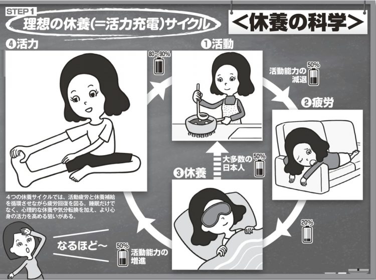 気力・体力を回復させる「理想の休養サイクル」（イラスト／オオノマサフミ）