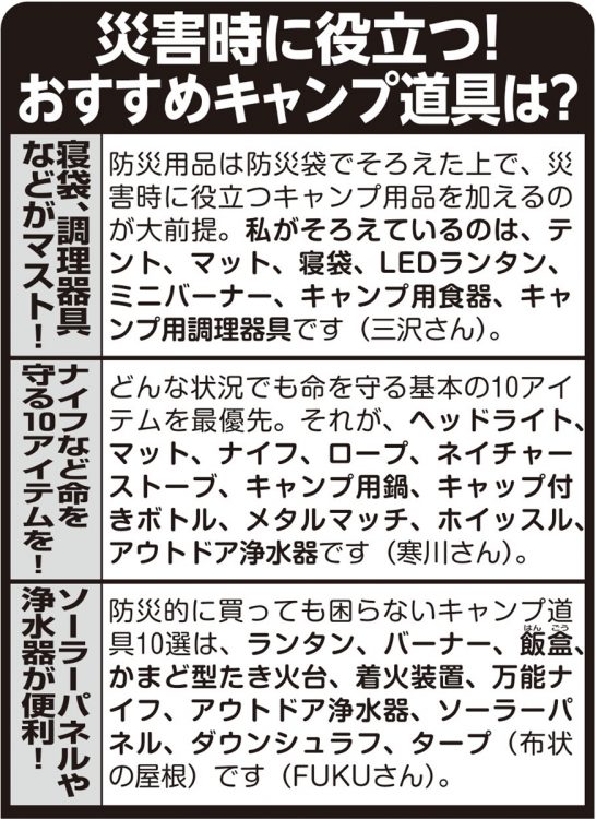 専門家が厳選、災害時に役立つおすすめキャンプ道具