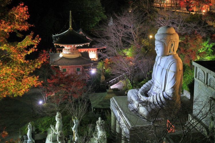 天竺渡来大釈迦如来石像（奈良県高取町）、2007年完成。全高15m。境内には、ほかに大観音石像（全高20m）、大涅槃石像（全長8m）もある