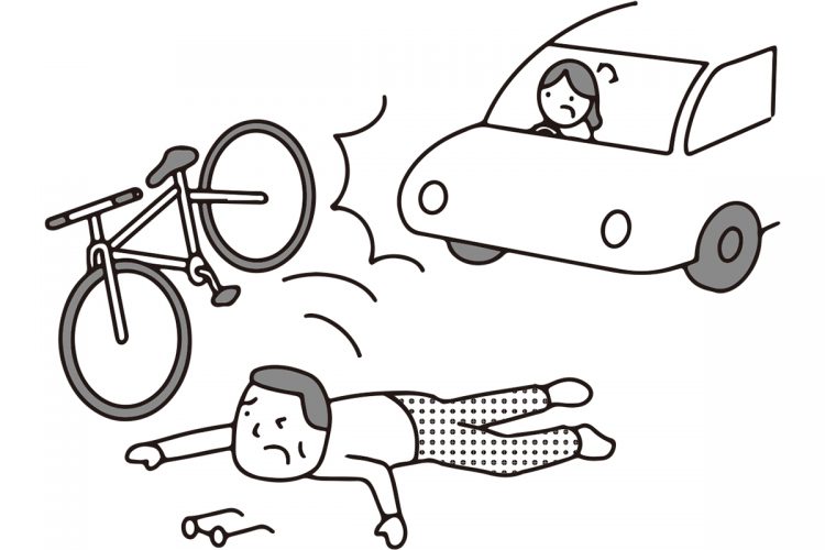 自転車は交通ルールを破って逆走してきた上に、急に飛び出してきた…（イラスト／大野文彰）