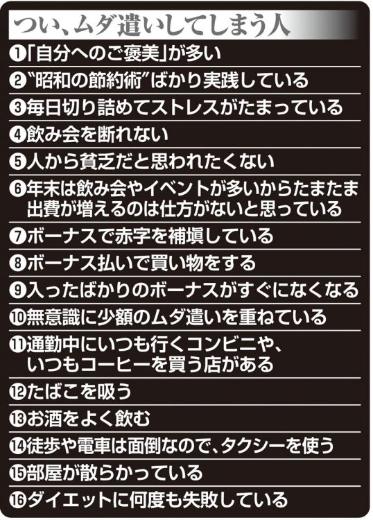 つい、ムダ遣いしてしまう人の特徴16