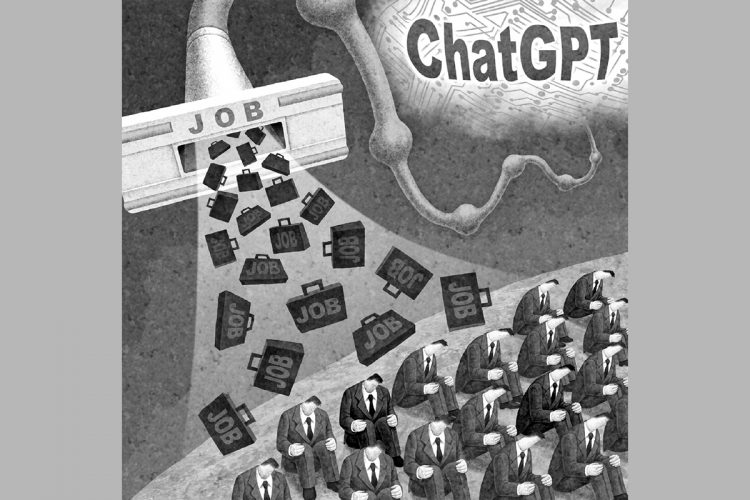 「ChatGPT」の登場で大量解雇の時代到来が早まるか（イラスト／井川泰年）