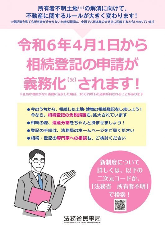 相続登記申請義務化のお知らせ（法務省HPより）