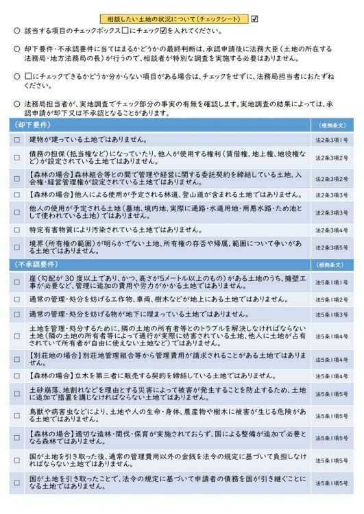 却下されたり不承認となるのはどんな土地？「相続土地国庫帰属制度」で利用できない土地の要件チェックリスト（財務省ホームページより）