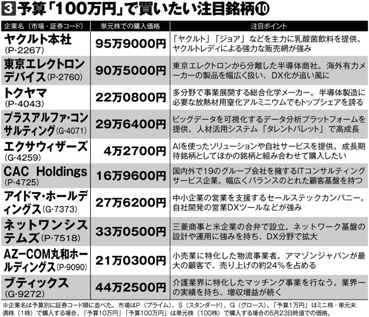 予算「100万円」で買いたい注目銘柄10