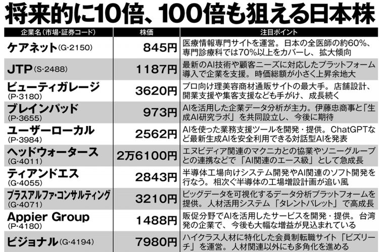 投資のプロが注目、将来的に10倍、100倍も狙える日本株銘柄29