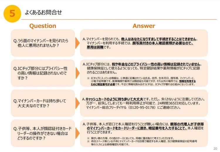 マイナンバーカードに関するよくある質問（厚生労働省のホームページより）