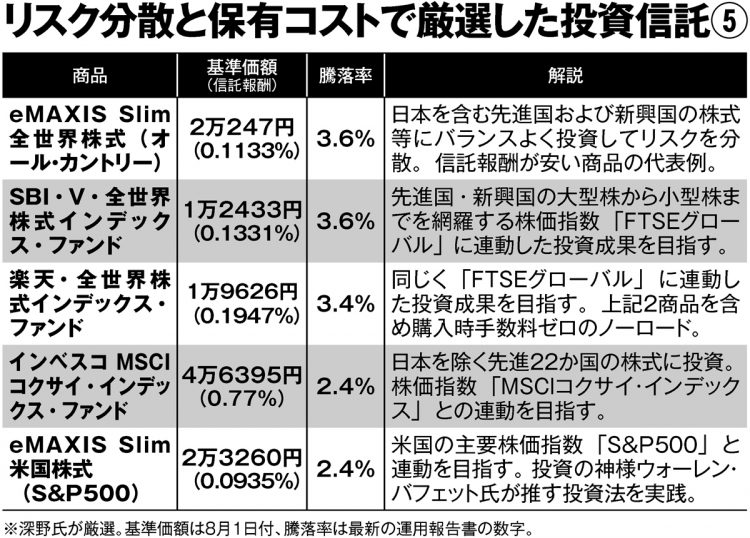 リスク分散と保有コストで厳選した投資信託5