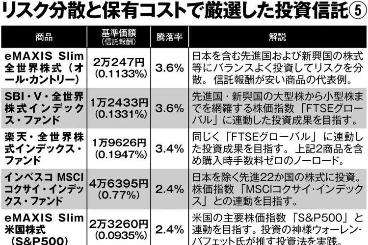 リスク分散と保有コストで厳選した投資信託5