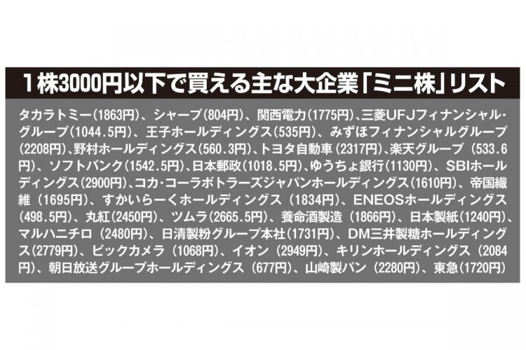 1株3000円以下で買える主な大企業「ミニ株」リスト