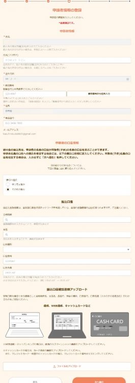 ある程度の画面スクロールが必要な長さの、「申請者情報の登録」（画像は東京都のHPより）