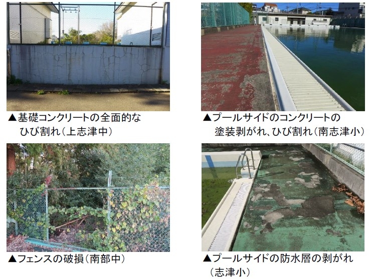 学校プール老朽化の例その2（2019年1月千葉県佐倉市の報告書より）