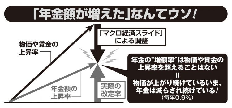 年金額の上昇率は物価や賃金の上昇率に追いついていない