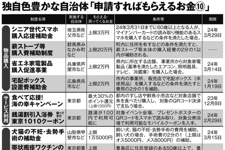 物品購入やサービス利用など、独自色豊かな自治体「申請すればもらえるお金10」