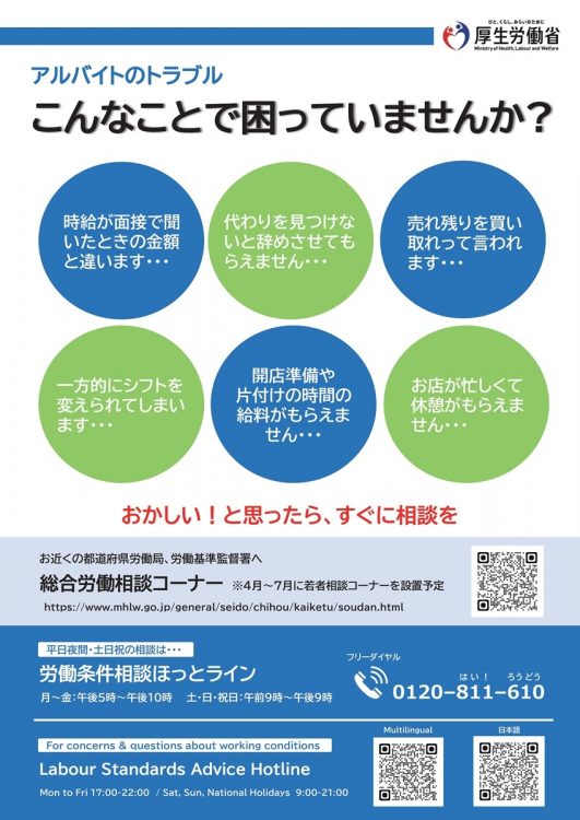 「アルバイトの労働条件を確かめよう！」キャンペーン（厚生労働省のホームページより）