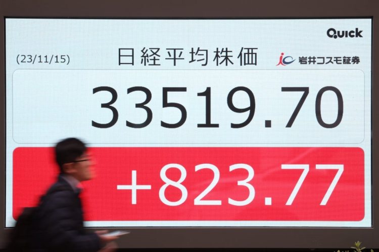 上昇基調が続く日経平均株価（写真は11月15日。時事通信フォト）