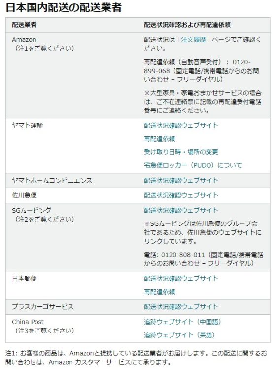 Amazon日本国内配送の配送業者一覧