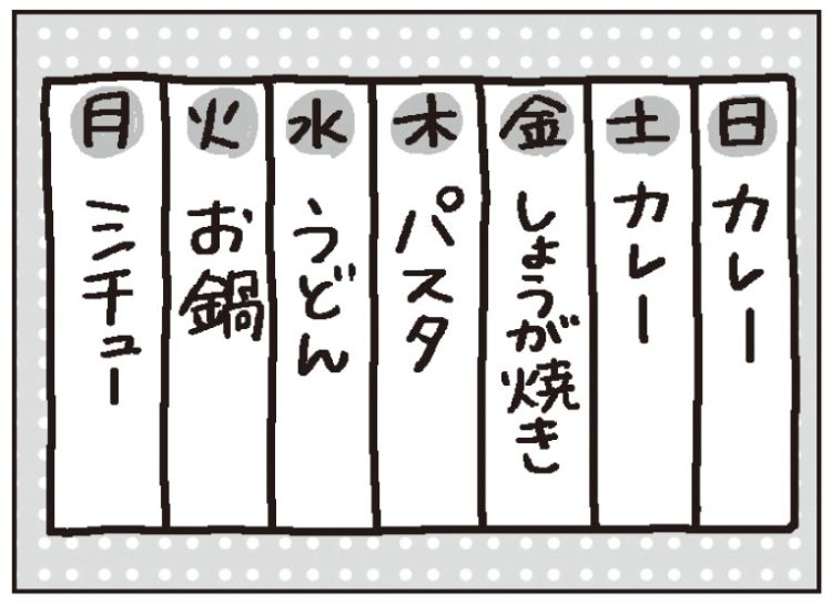 献立に悩んではいけない。「毎週月曜はシチューなど、曜日ごとに献立を決めちゃいましょう！」（浅倉さん）