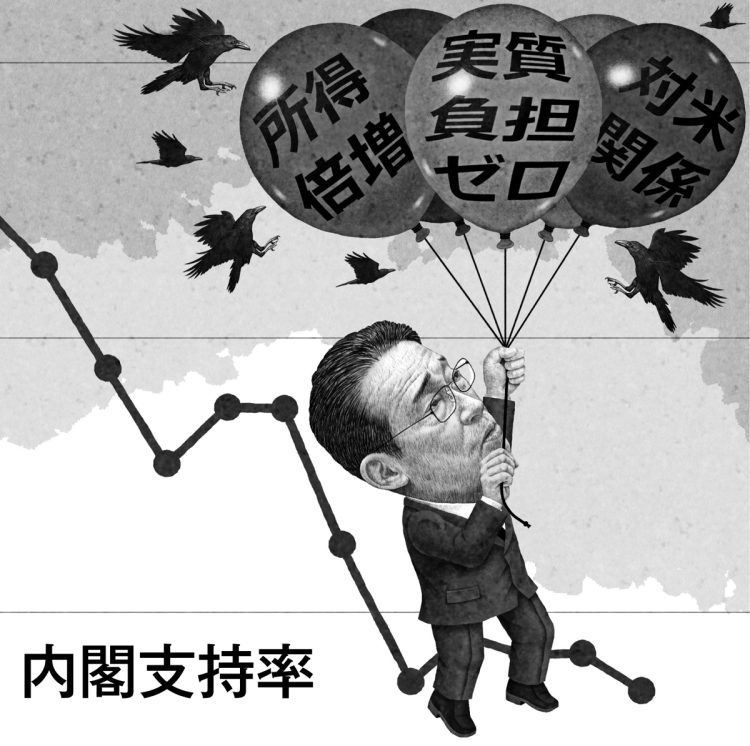 内閣支持率挽回のため様々な政策を打ち出しているように見えるが…（イラスト／井川泰年）