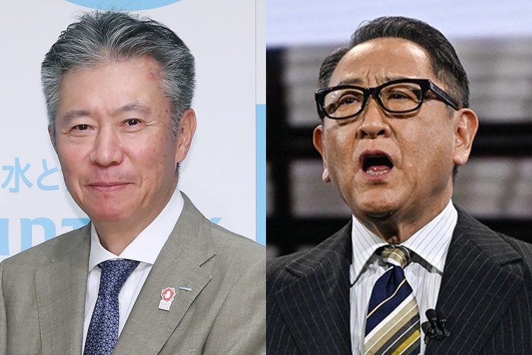名門創業家には様々な苦労も（鳥井信宏氏＝左と豊田章男氏。時事通信フォト）