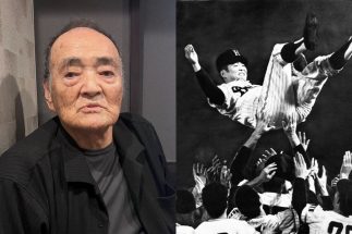 波瀾万丈の人生を歩む米田氏（右は300勝をあげてチームメイトに胴上げされた際の写真）