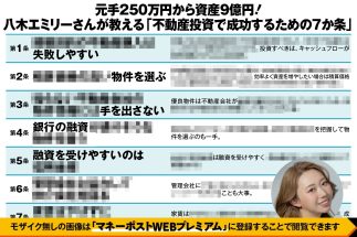 【自己資金250万円から10年で資産9億円に】不動産投資家・八木エミリーさんが指南する「不動産投資成功への7か条」　情報収集、物件選びから融資の受け方、家賃設定まで
