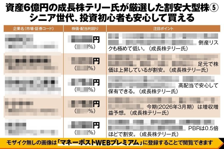 資産6億円の成長株テリー氏が厳選した割安大型株5
