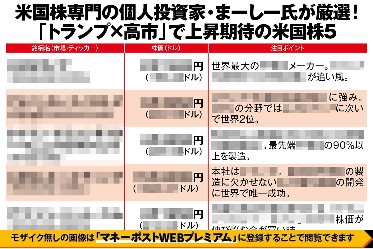 米国株専門の個人投資家まーしー氏が厳選「トランプ×高市」で上昇期待の米国株5