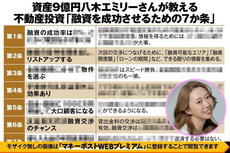 《不動産投資家必読》総資産9億円の八木エミリーさんが説く「融資を引き出すテクニック」7か条　電話のかけ方、融資条件の聞き出し方から、融資交渉のタイミングまで…元手250万円から資産を増やしたノウハウを完全公開
