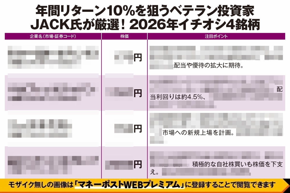 年間リターン10％を狙うベテラン投資家JACK氏が厳選「2026年イチオシ4銘柄」