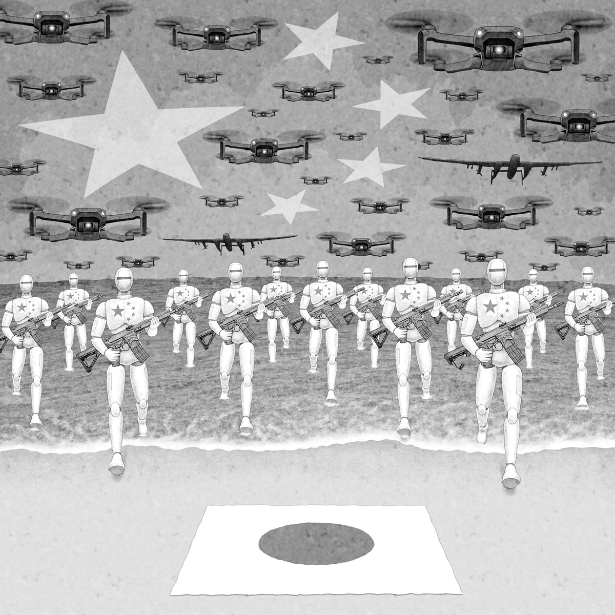 中国の「フィジカルAI」分野の発展は大きな脅威に(イラスト/井川泰年)