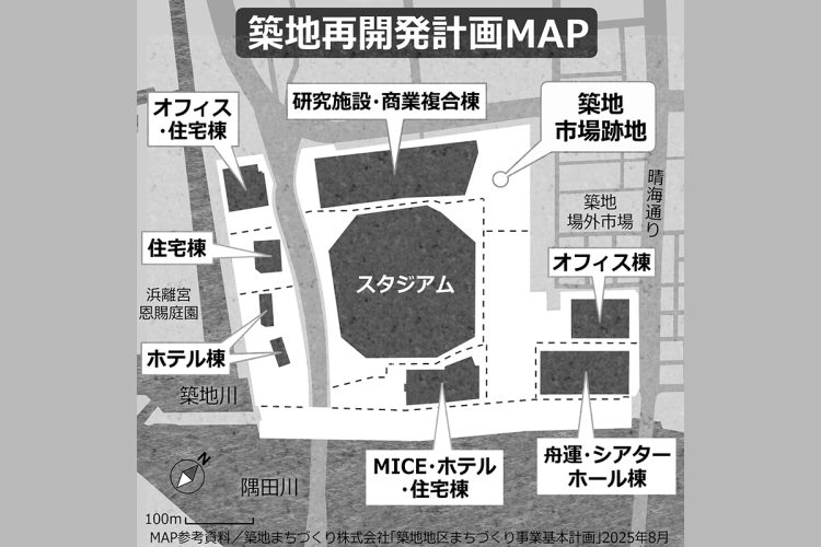 築地再開発計画MAP（イラスト／井川泰年）