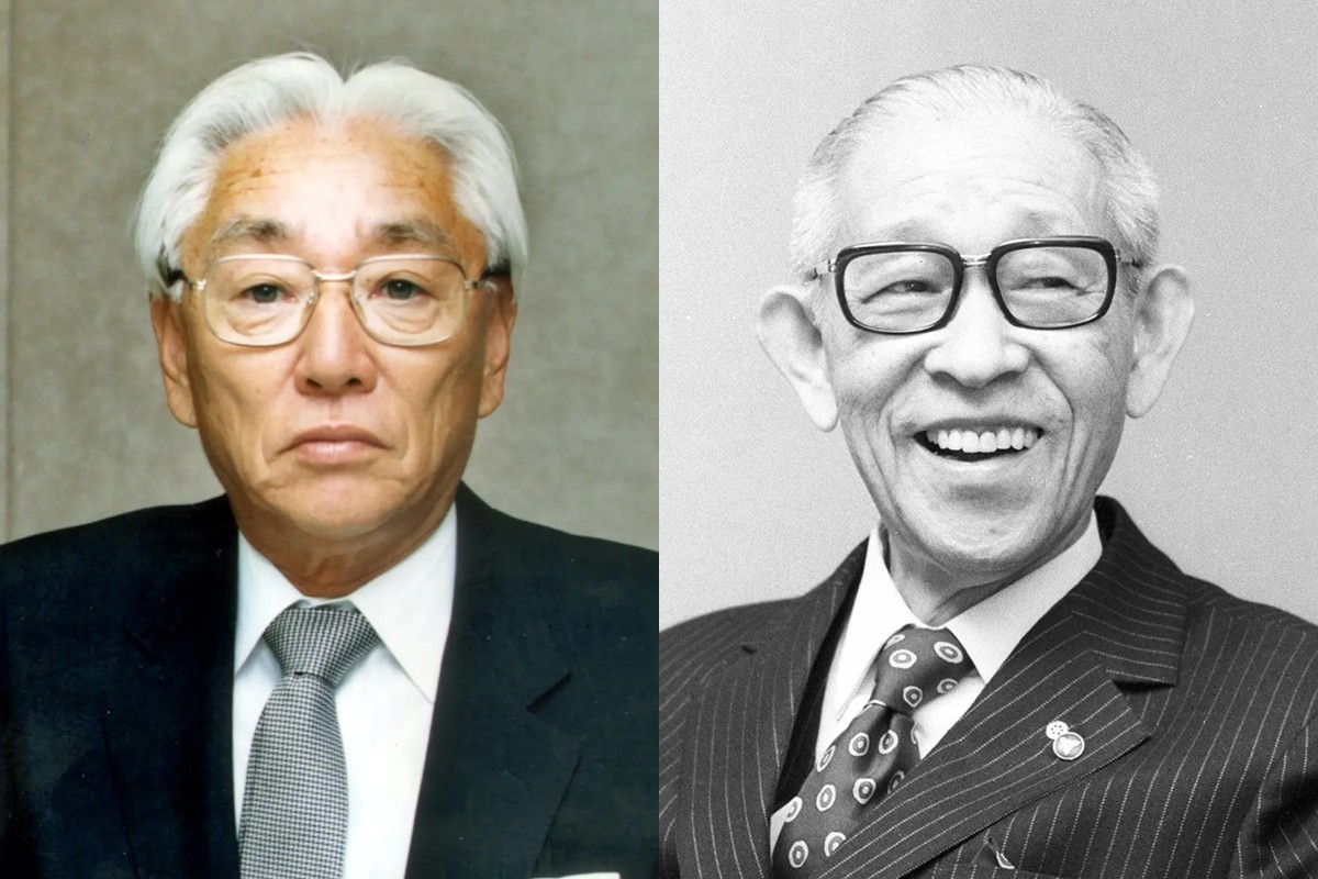 日本の高度経済成長を支えた創業者は、いまなお高い評価を集める（盛田昭夫氏＝左と松下幸之助氏）