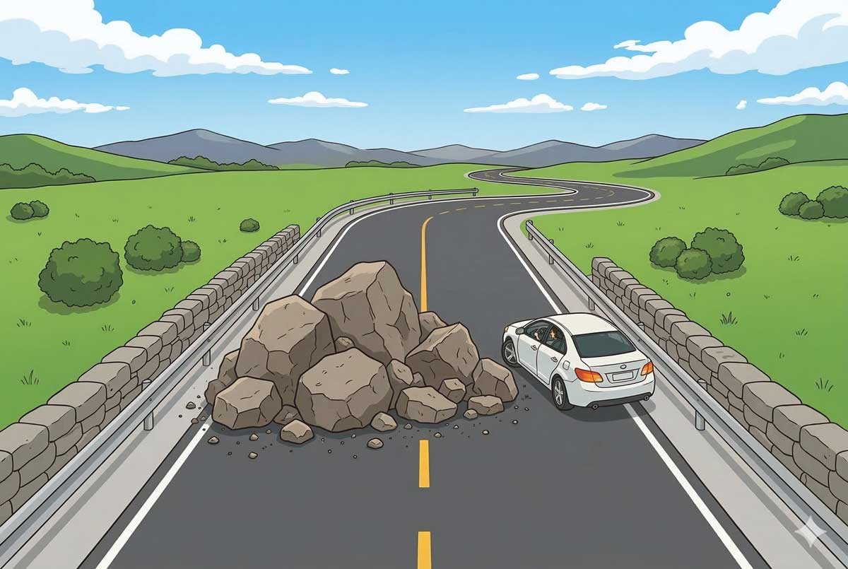 自動車は急ハンドルや急ブレーキで障害物との衝突を回避しやすい。画像生成:Gemini