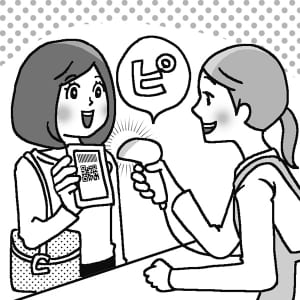 お店での支払い方法は「スキャン支払い」か「コード支払い」の2通り（イラスト：藤井昌子）