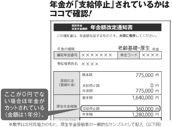 年金が「支給停止」されているかはココで確認