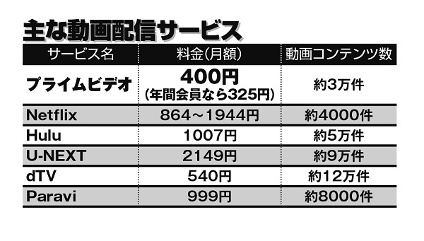 主な動画配信サービス比較