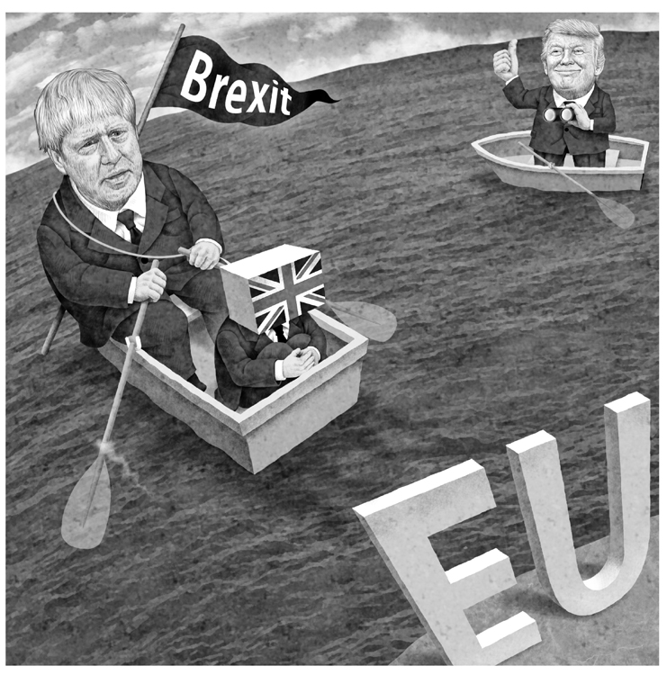 「イギリスのトランプ」とも称されるジョンソン首相はブレグジットに突き進もうとしている（イラスト／井川泰年）